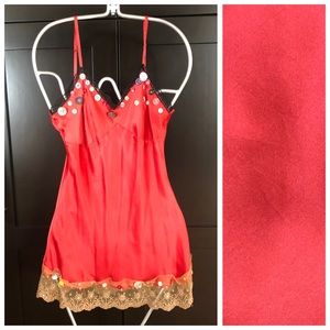Burgundy Red Silk Top with Lace Trim